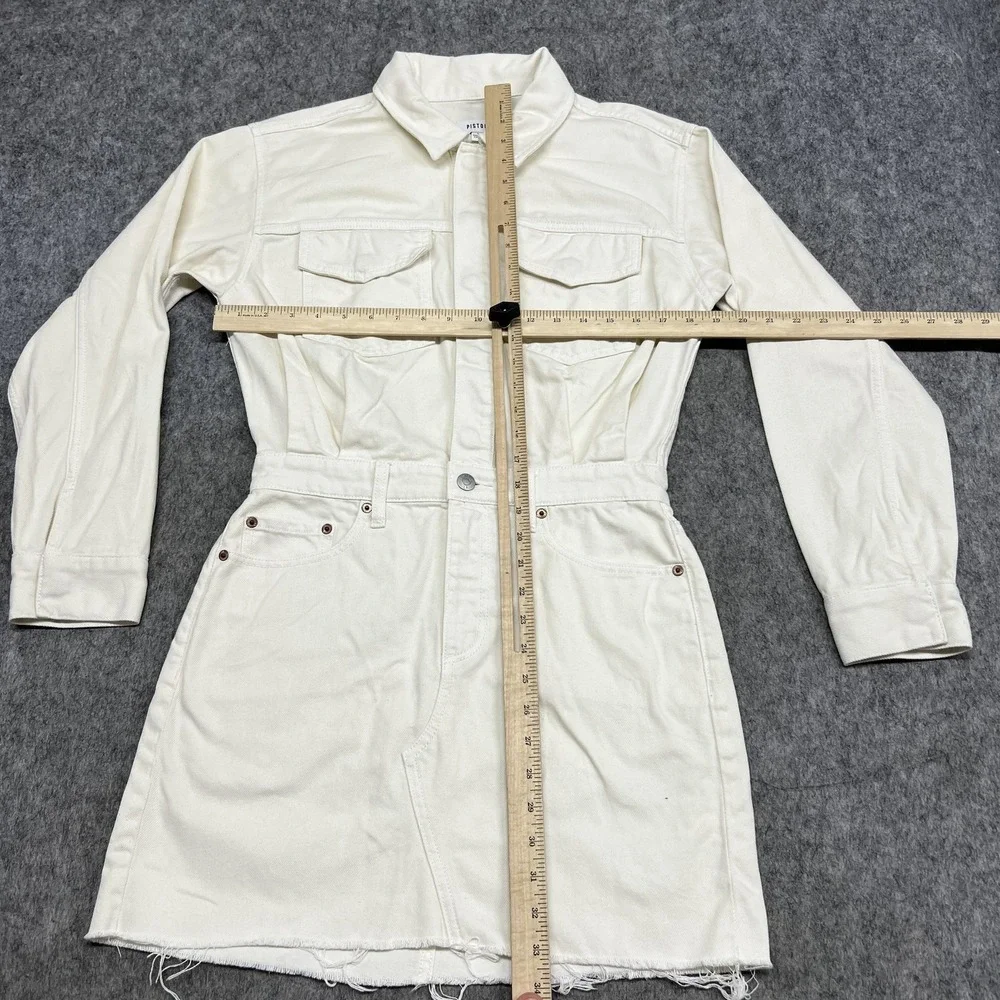 PISTOLA Dress Womens S Cream White Denim Shirt Dress Long Sleeve Raw Hem Utility